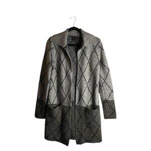 Tahari Women's Gray Geometric Patterned Wool Knit Sweater Cardigan